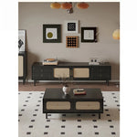 Stylish Solid Wood TV Cabinet with Tempered Glass and Elegant Rattan Design - Perfect for Modern Living Rooms! hmz-4951