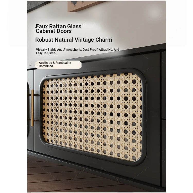 Stylish Solid Wood TV Cabinet with Tempered Glass and Elegant Rattan Design - Perfect for Modern Living Rooms! hmz-4951
