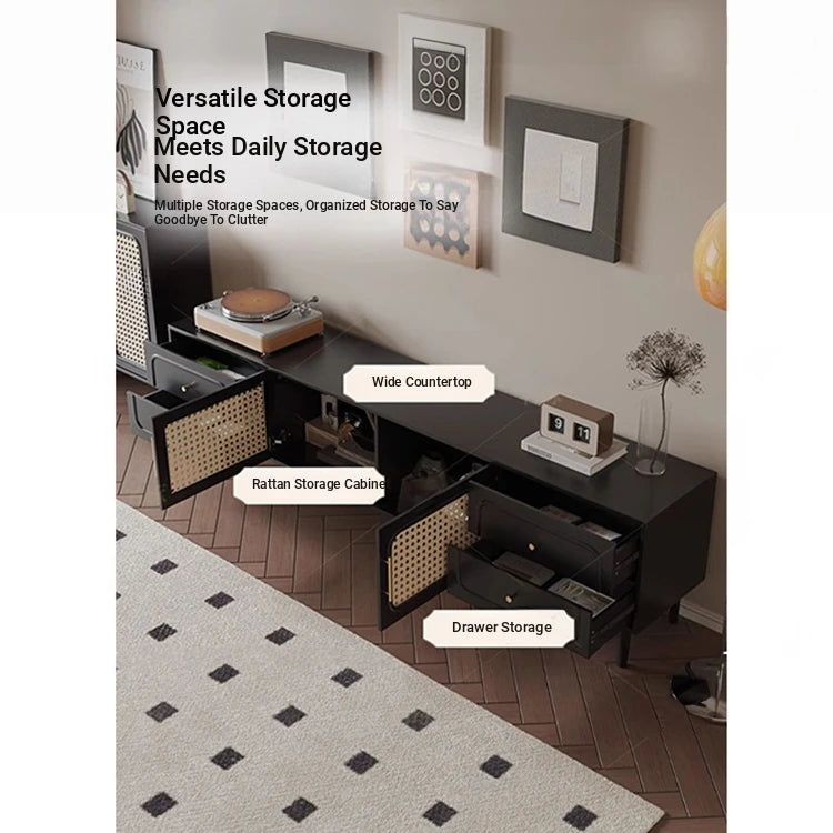 Stylish Solid Wood TV Cabinet with Tempered Glass and Elegant Rattan Design - Perfect for Modern Living Rooms! hmz-4951