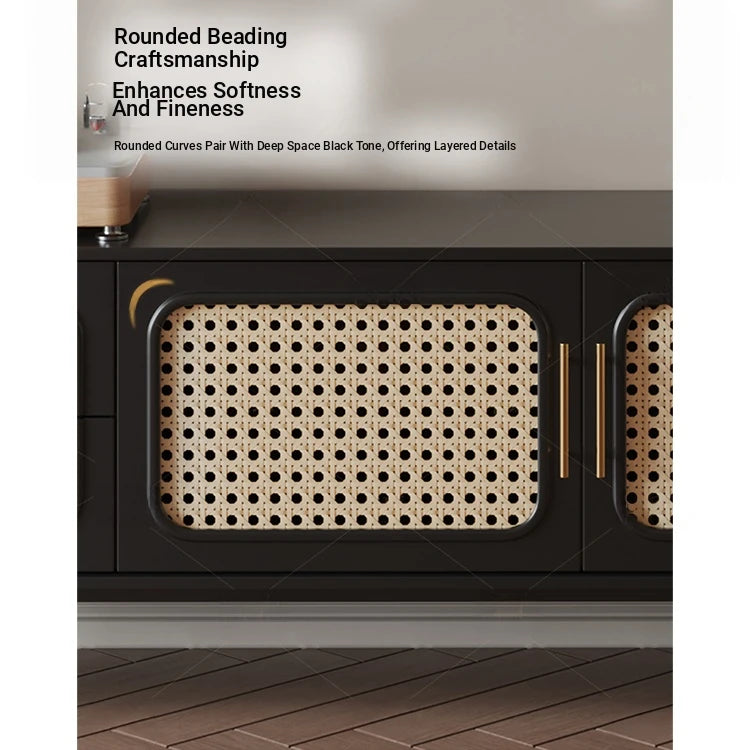 Stylish Solid Wood TV Cabinet with Tempered Glass and Elegant Rattan Design - Perfect for Modern Living Rooms! hmz-4951