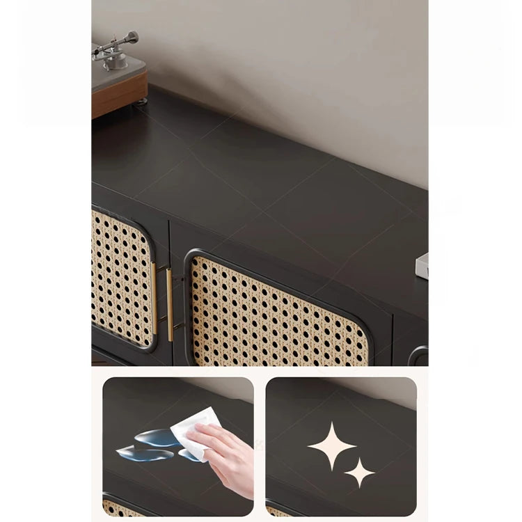 Stylish Solid Wood TV Cabinet with Tempered Glass and Elegant Rattan Design - Perfect for Modern Living Rooms! hmz-4951