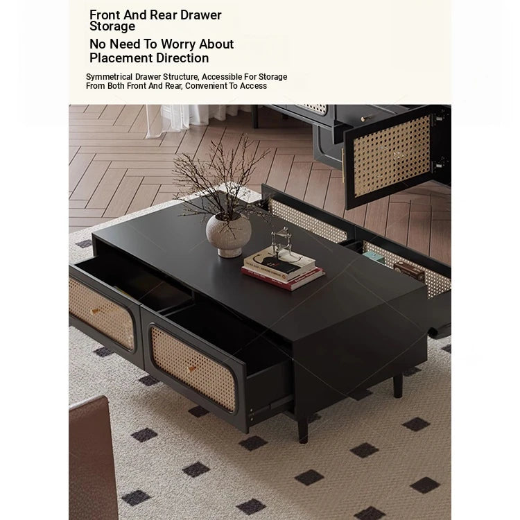 Stylish Solid Wood TV Cabinet with Tempered Glass and Elegant Rattan Design - Perfect for Modern Living Rooms! hmz-4951