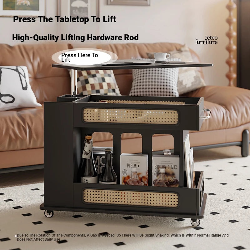 Stylish Tea Table with Storage and Rolling Wheels - Perfect for Modern Living Rooms hmz-4952