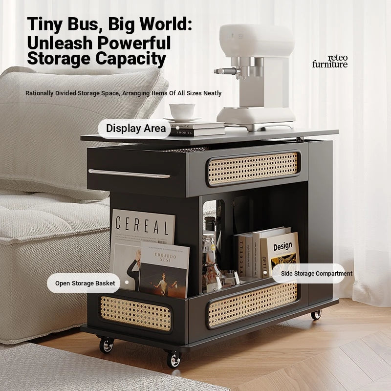 Stylish Tea Table with Storage and Rolling Wheels - Perfect for Modern Living Rooms hmz-4952