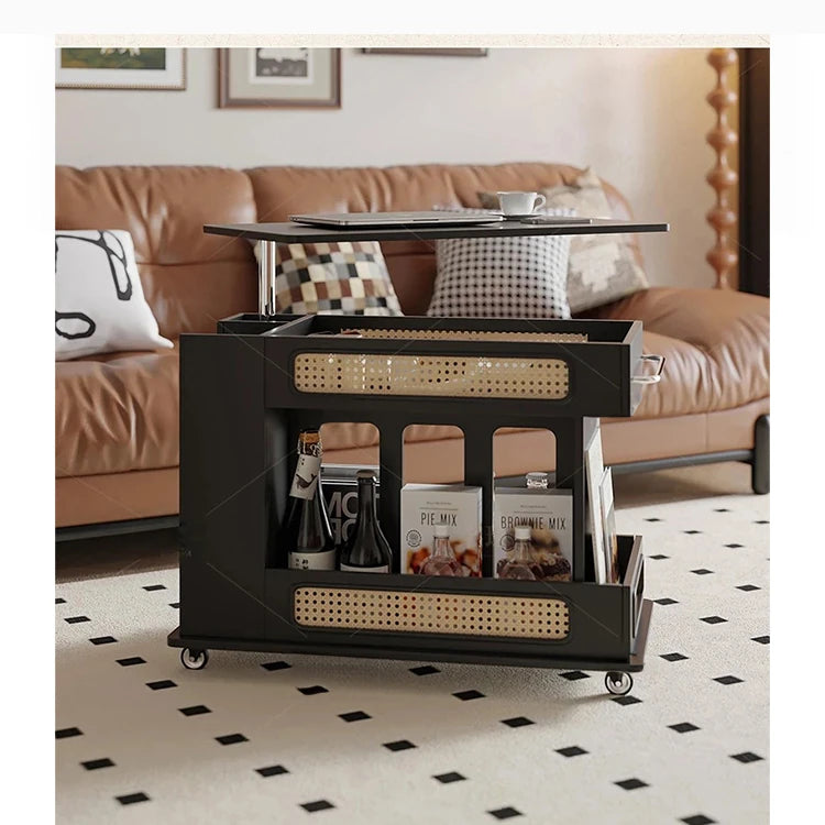 Stylish Tea Table with Storage and Rolling Wheels - Perfect for Modern Living Rooms hmz-4952