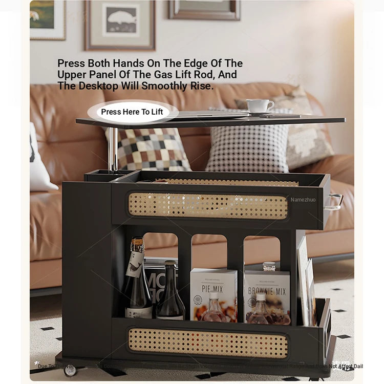 Stylish Tea Table with Storage and Rolling Wheels - Perfect for Modern Living Rooms hmz-4952