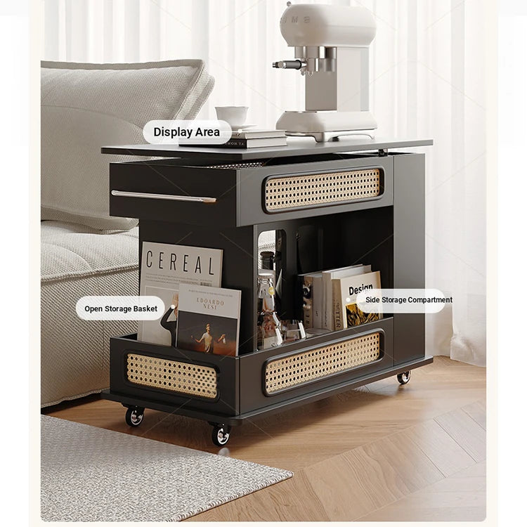 Stylish Tea Table with Storage and Rolling Wheels - Perfect for Modern Living Rooms hmz-4952