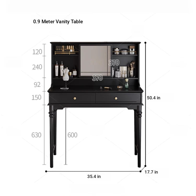 Elegant Solid Wood Makeup Table with Glass Mirror - Stylish Vanity with Spacious Storage for Beauty Essentials hmz-4960