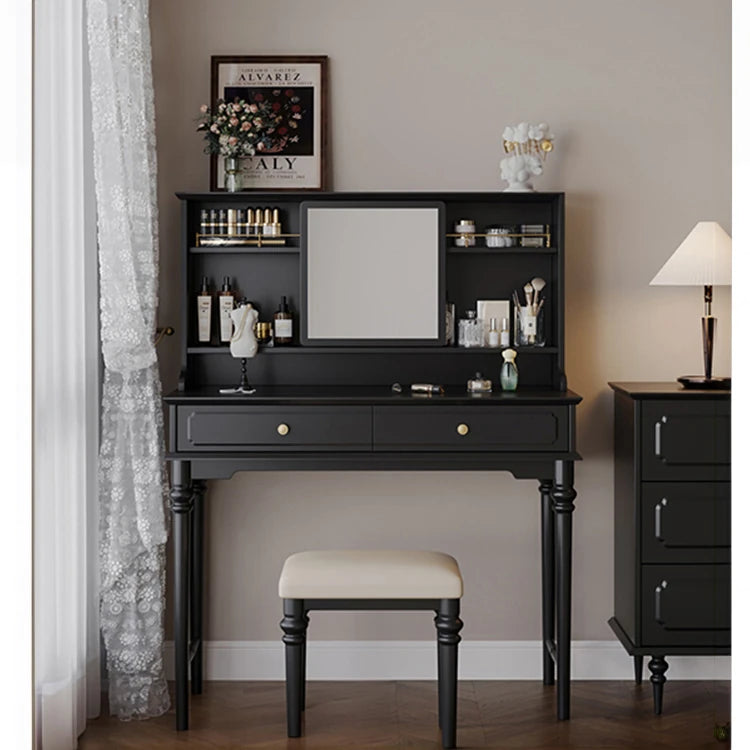 Elegant Solid Wood Makeup Table with Glass Mirror - Stylish Vanity with Spacious Storage for Beauty Essentials hmz-4960