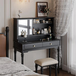 Elegant Solid Wood Makeup Table with Glass Mirror - Stylish Vanity with Spacious Storage for Beauty Essentials hmz-4960