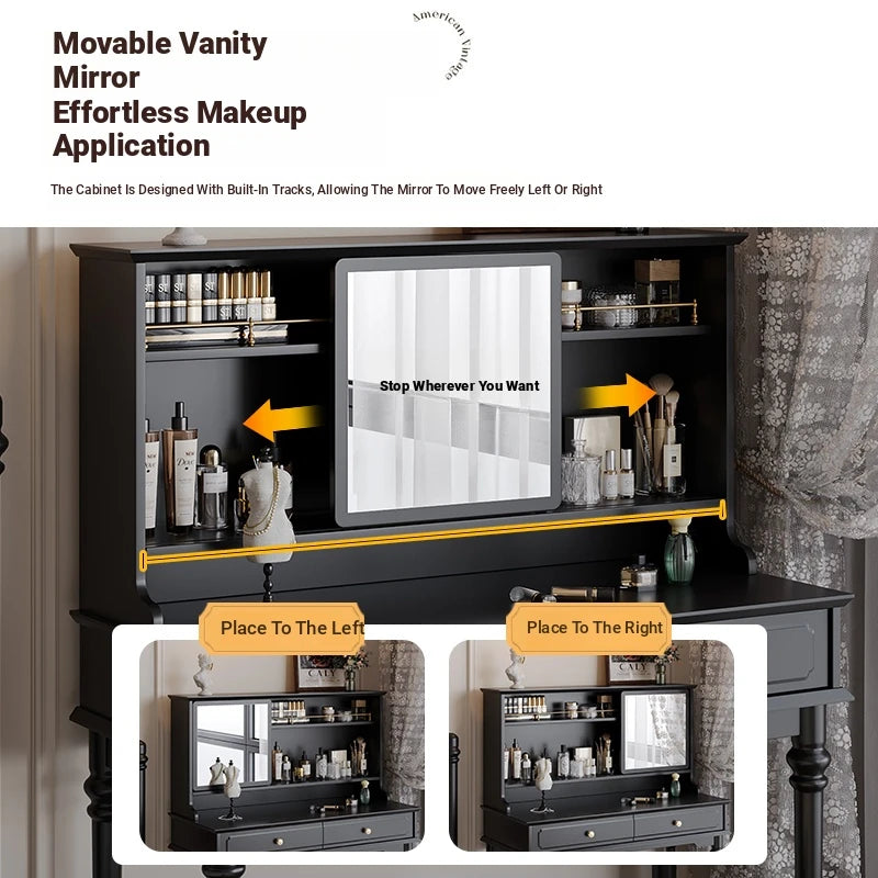 Elegant Solid Wood Makeup Table with Glass Mirror - Stylish Vanity with Spacious Storage for Beauty Essentials hmz-4960