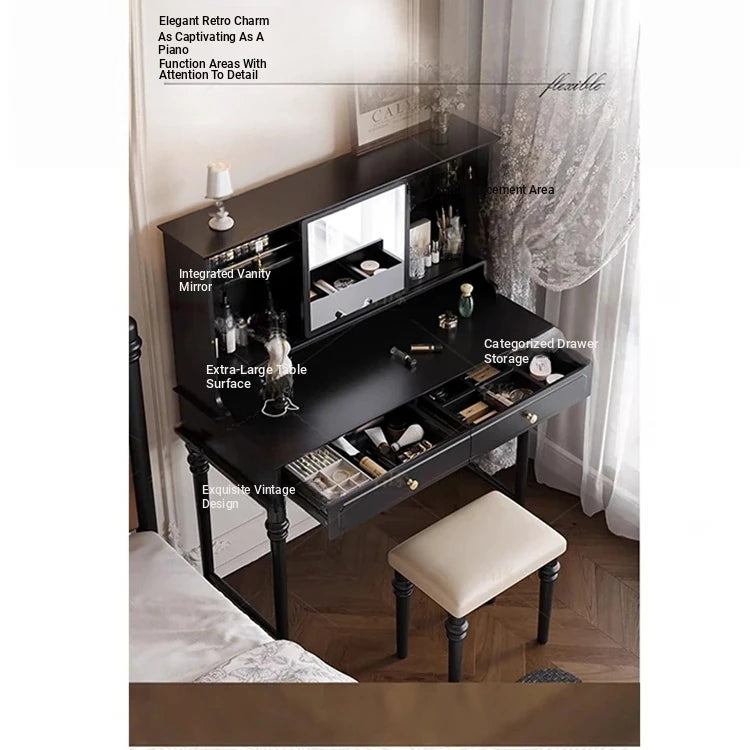Elegant Solid Wood Makeup Table with Glass Mirror - Stylish Vanity with Spacious Storage for Beauty Essentials hmz-4960