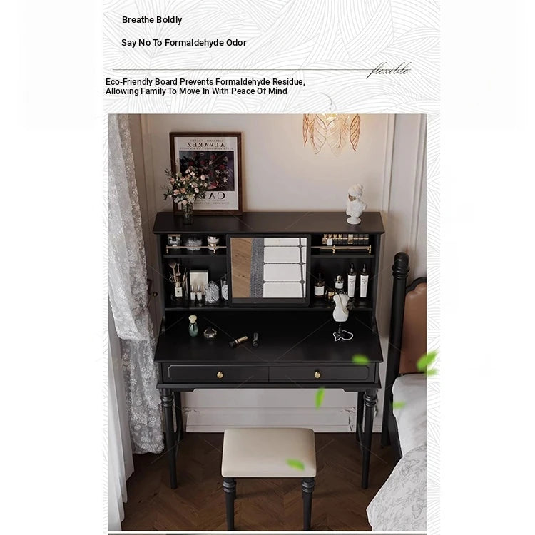 Elegant Solid Wood Makeup Table with Glass Mirror - Stylish Vanity with Spacious Storage for Beauty Essentials hmz-4960