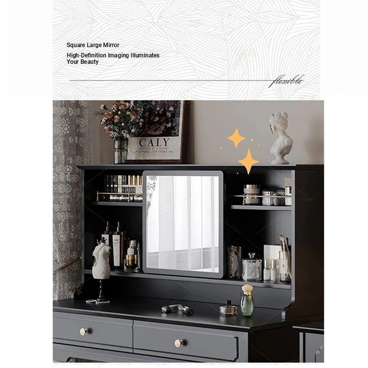 Elegant Solid Wood Makeup Table with Glass Mirror - Stylish Vanity with Spacious Storage for Beauty Essentials hmz-4960