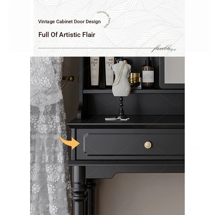 Elegant Solid Wood Makeup Table with Glass Mirror - Stylish Vanity with Spacious Storage for Beauty Essentials hmz-4960