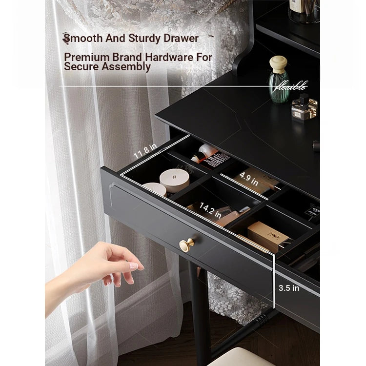 Elegant Solid Wood Makeup Table with Glass Mirror - Stylish Vanity with Spacious Storage for Beauty Essentials hmz-4960