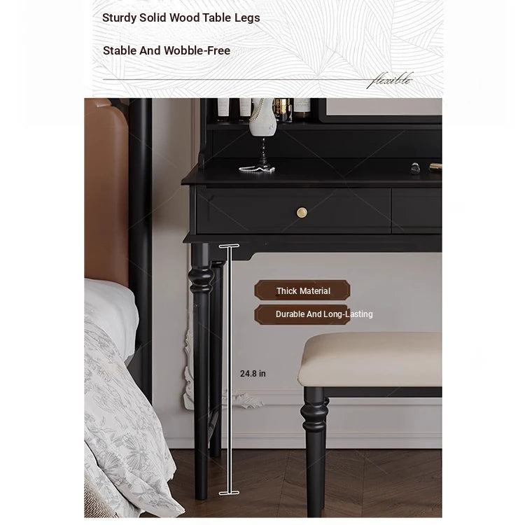 Elegant Solid Wood Makeup Table with Glass Mirror - Stylish Vanity with Spacious Storage for Beauty Essentials hmz-4960