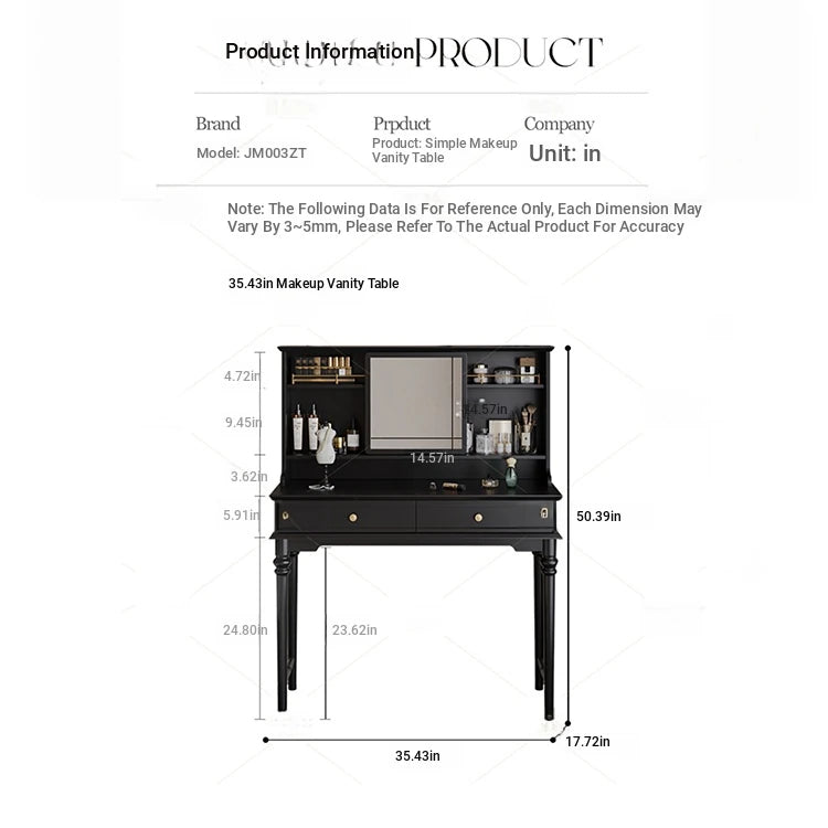 Elegant Solid Wood Makeup Table with Glass Mirror - Stylish Vanity with Spacious Storage for Beauty Essentials hmz-4960