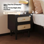 Stylish Solid Wood Bedside Cupboard with Tempered Glass Top – Elegant Two-Drawer Nightstand for Modern Bedrooms hmz-4961