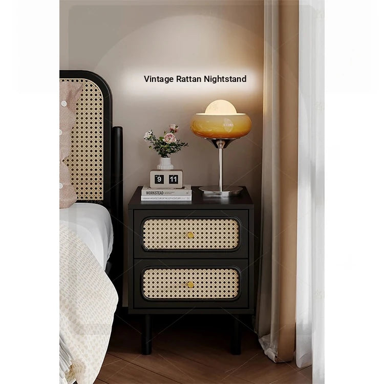 Stylish Solid Wood Bedside Cupboard with Tempered Glass Top – Elegant Two-Drawer Nightstand for Modern Bedrooms hmz-4961