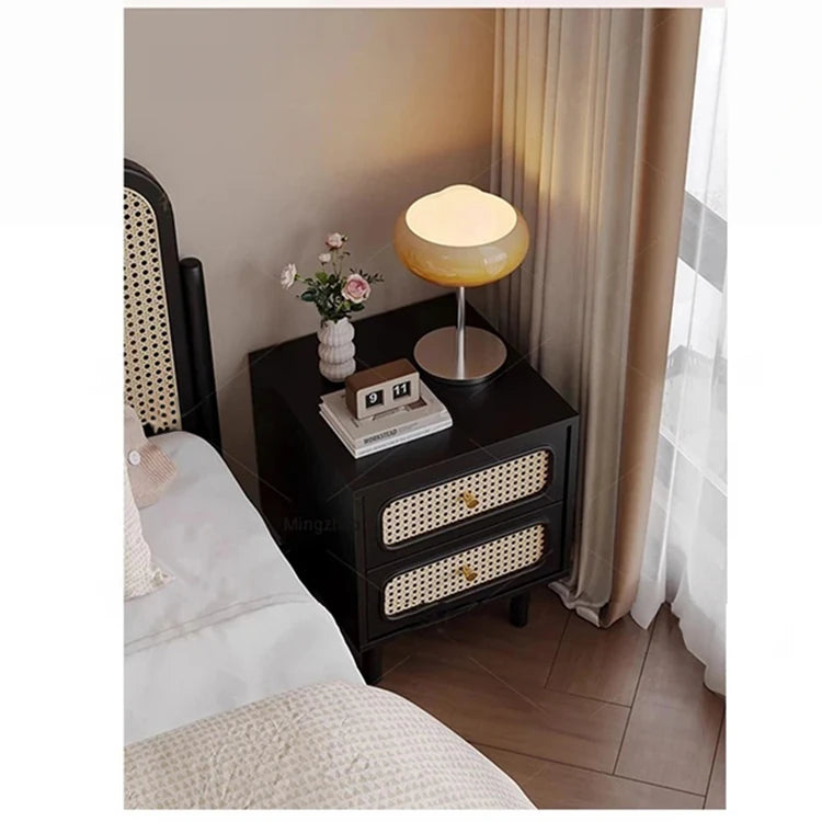 Stylish Solid Wood Bedside Cupboard with Tempered Glass Top – Elegant Two-Drawer Nightstand for Modern Bedrooms hmz-4961