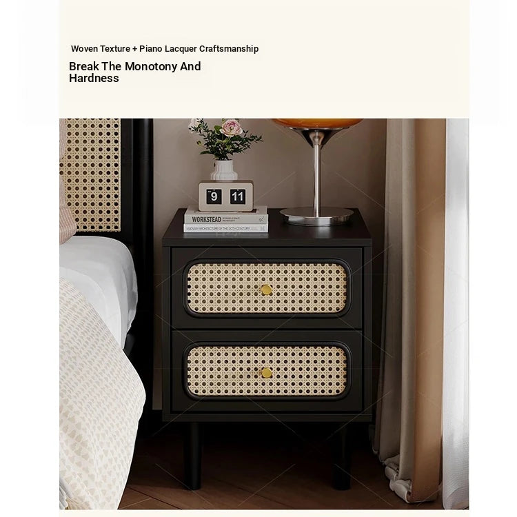 Stylish Solid Wood Bedside Cupboard with Tempered Glass Top – Elegant Two-Drawer Nightstand for Modern Bedrooms hmz-4961