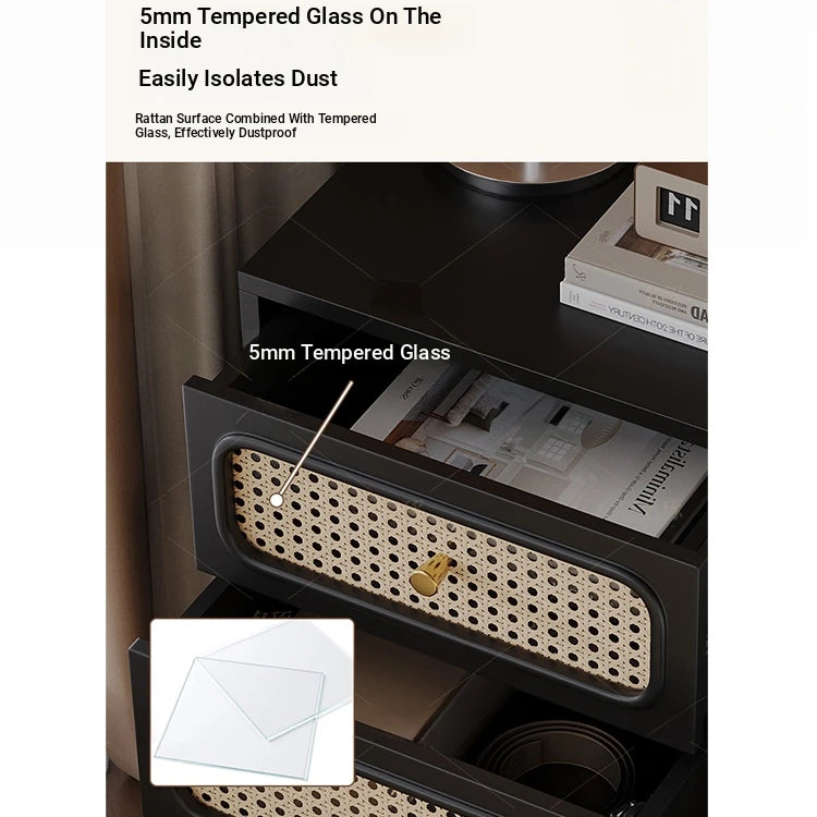 Stylish Solid Wood Bedside Cupboard with Tempered Glass Top – Elegant Two-Drawer Nightstand for Modern Bedrooms hmz-4961