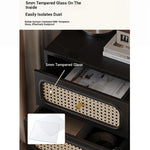 Stylish Solid Wood Bedside Cupboard with Tempered Glass Top – Elegant Two-Drawer Nightstand for Modern Bedrooms hmz-4961