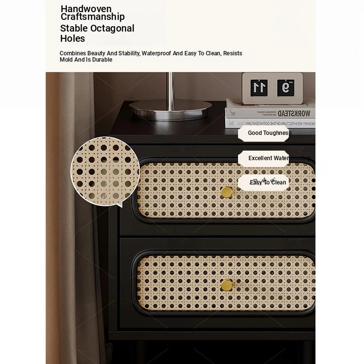 Stylish Solid Wood Bedside Cupboard with Tempered Glass Top – Elegant Two-Drawer Nightstand for Modern Bedrooms hmz-4961