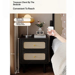 Stylish Solid Wood Bedside Cupboard with Tempered Glass Top – Elegant Two-Drawer Nightstand for Modern Bedrooms hmz-4961