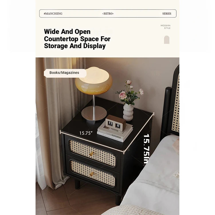 Stylish Solid Wood Bedside Cupboard with Tempered Glass Top – Elegant Two-Drawer Nightstand for Modern Bedrooms hmz-4961