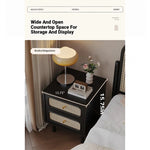 Stylish Solid Wood Bedside Cupboard with Tempered Glass Top – Elegant Two-Drawer Nightstand for Modern Bedrooms hmz-4961