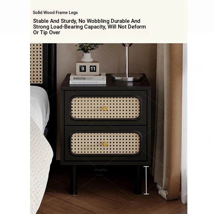 Stylish Solid Wood Bedside Cupboard with Tempered Glass Top – Elegant Two-Drawer Nightstand for Modern Bedrooms hmz-4961