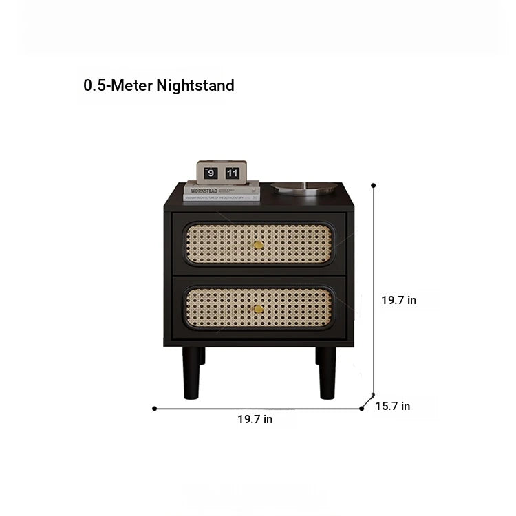 Stylish Solid Wood Bedside Cupboard with Tempered Glass Top – Elegant Two-Drawer Nightstand for Modern Bedrooms hmz-4961