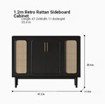 Sleek Solid Wood Cabinet with Tempered Glass Accents and Stylish Rattan Detail hmz-4962