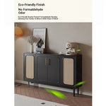 Sleek Solid Wood Cabinet with Tempered Glass Accents and Stylish Rattan Detail hmz-4962