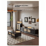 Sleek Solid Wood Cabinet with Tempered Glass Accents and Stylish Rattan Detail hmz-4962