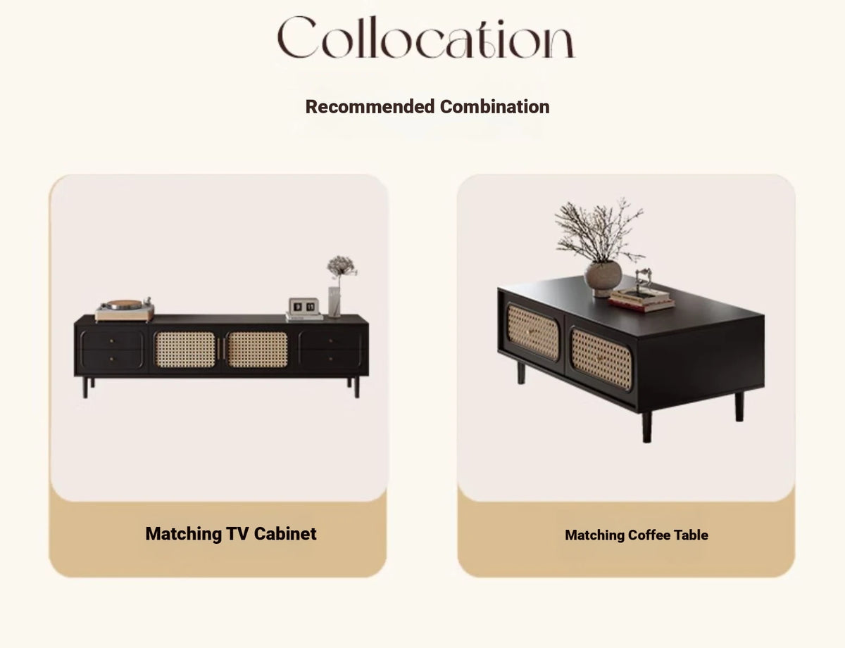 Sleek Solid Wood Cabinet with Tempered Glass Accents and Stylish Rattan Detail hmz-4962