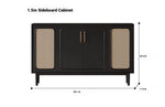 Sleek Solid Wood Cabinet with Tempered Glass Accents and Stylish Rattan Detail hmz-4962