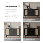 Sleek Solid Wood Cabinet with Tempered Glass Accents and Stylish Rattan Detail hmz-4962
