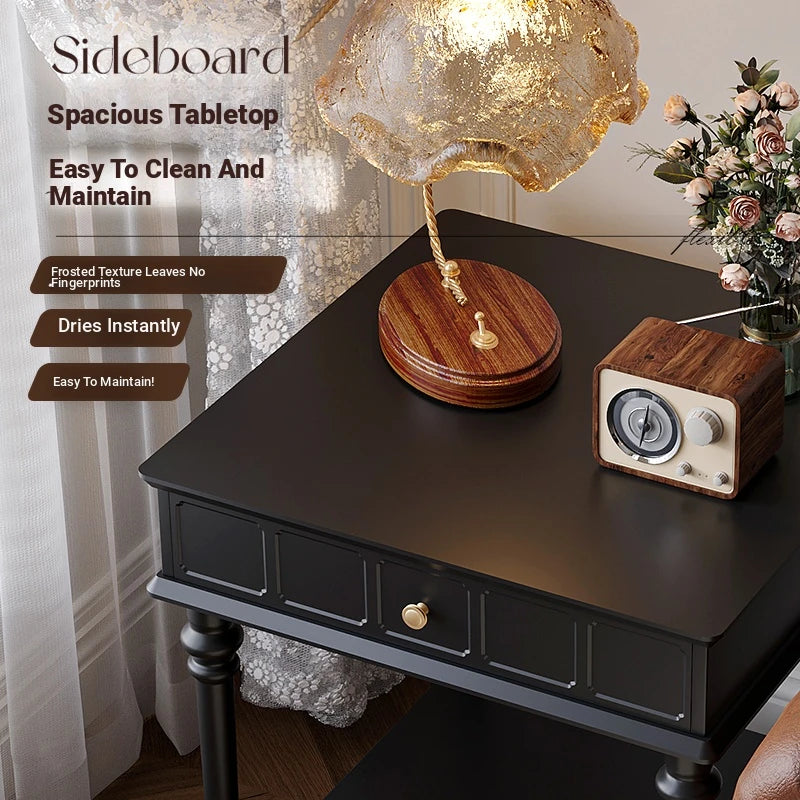 Chic Black Tea Table with Storage Drawer | Stylish Side Table for Living Room Decor hmz-4963