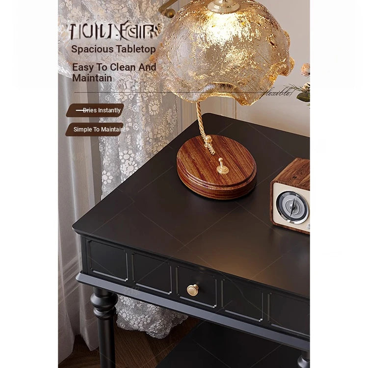 Chic Black Tea Table with Storage Drawer | Stylish Side Table for Living Room Decor hmz-4963