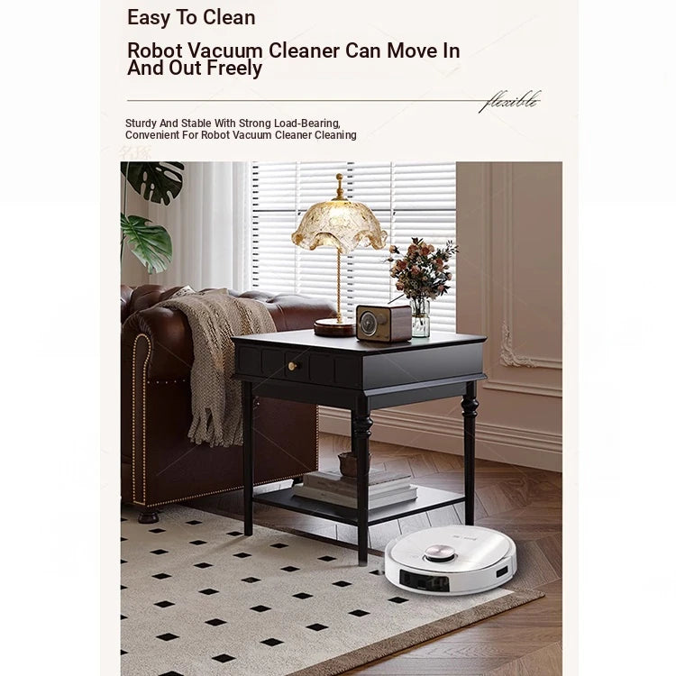 Chic Black Tea Table with Storage Drawer | Stylish Side Table for Living Room Decor hmz-4963