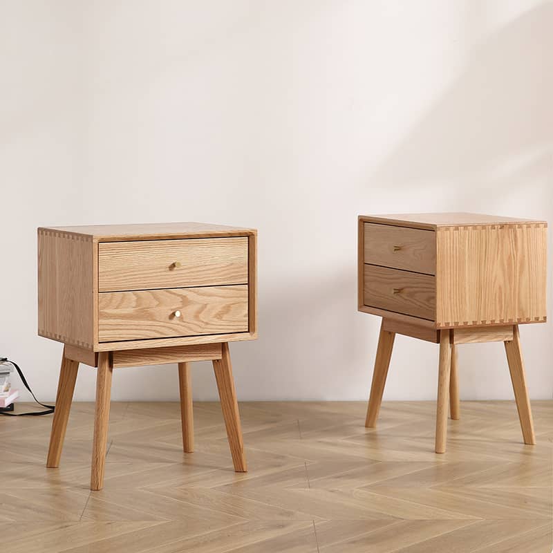 Elegant Oak Bedside Cupboard with Copper Accents in Natural Wood Finish hmzj-800