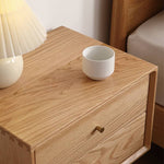 Elegant Oak Bedside Cupboard with Copper Accents in Natural Wood Finish hmzj-800