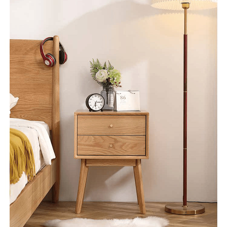 Elegant Oak Bedside Cupboard with Copper Accents in Natural Wood Finish hmzj-800