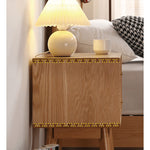 Elegant Oak Bedside Cupboard with Copper Accents in Natural Wood Finish hmzj-800