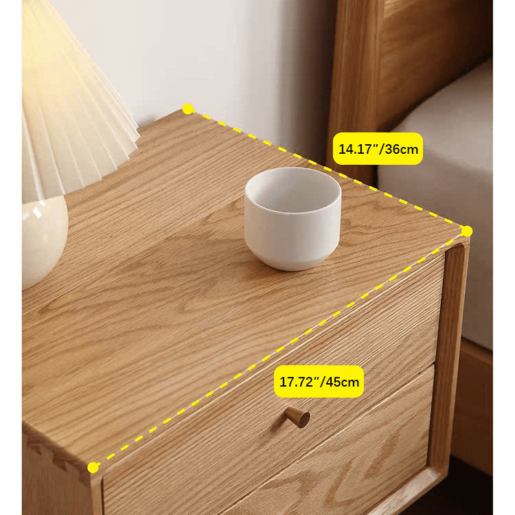 Elegant Oak Bedside Cupboard with Copper Accents in Natural Wood Finish hmzj-800