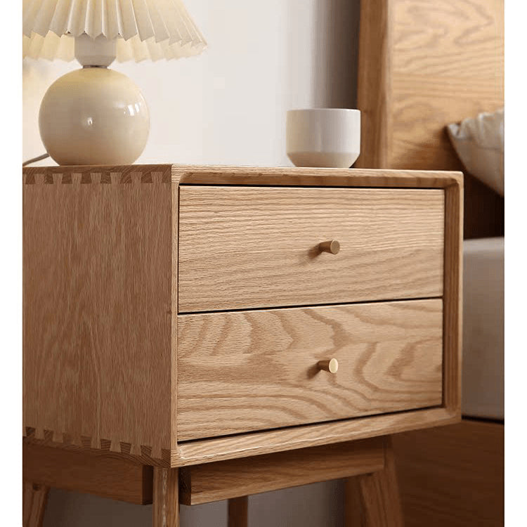 Elegant Oak Bedside Cupboard with Copper Accents in Natural Wood Finish hmzj-800