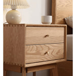 Elegant Oak Bedside Cupboard with Copper Accents in Natural Wood Finish hmzj-800